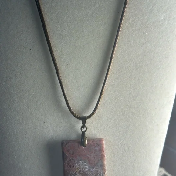 Rectangle Coral Fossil Pendant Necklace - Picture 14 of 14